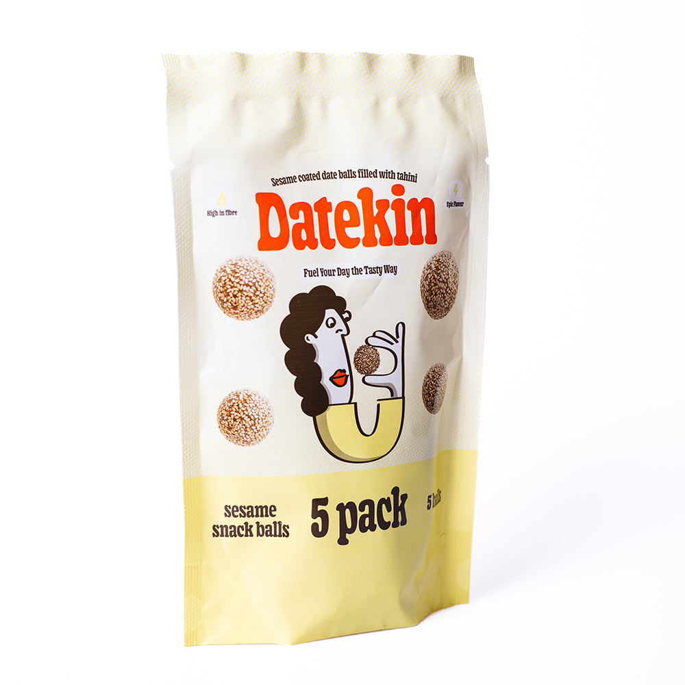 Datekin Sesame Coated Date Balls Filled with Tahini (12 x 5 Pack)