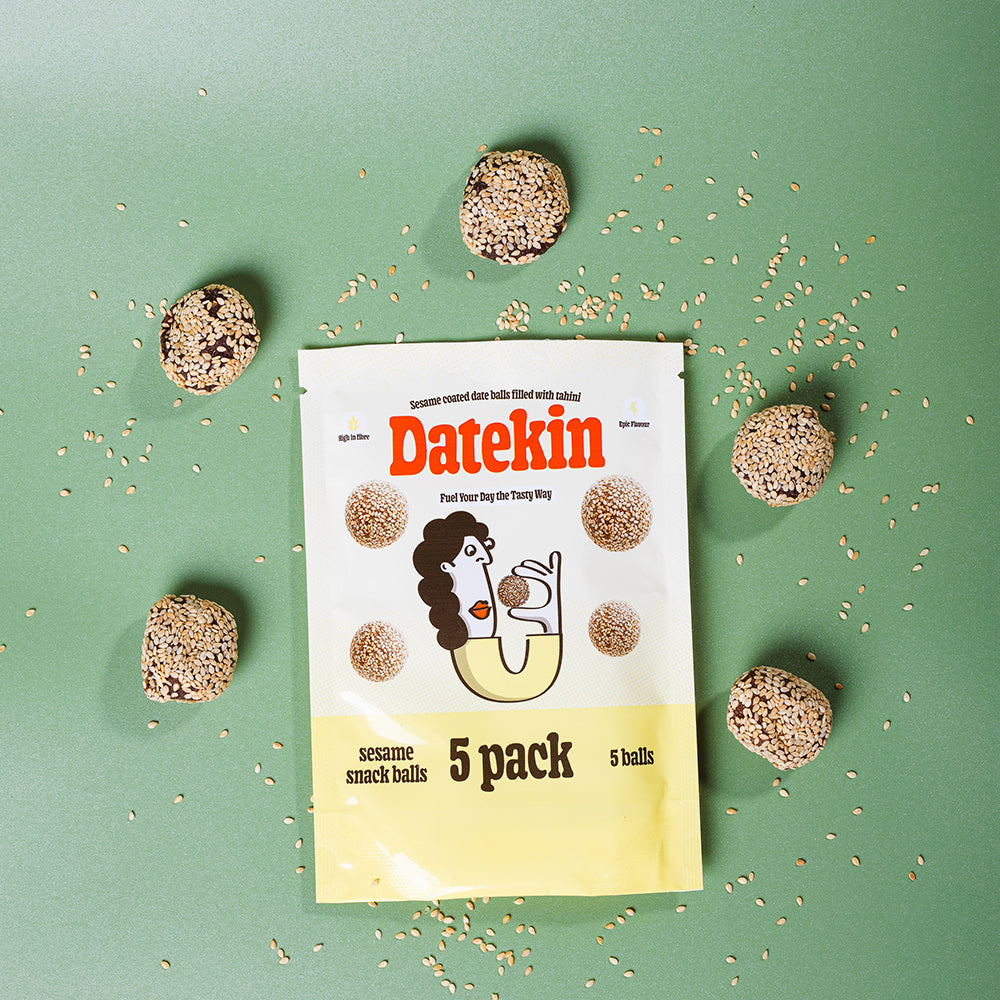 Datekin Sesame Coated Date Balls Filled with Tahini (12 x 5 Pack)