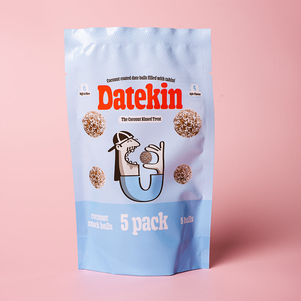 Datekin Coconut Covered Date Balls filled with Savoury Tahini (12 x 5 Pack)